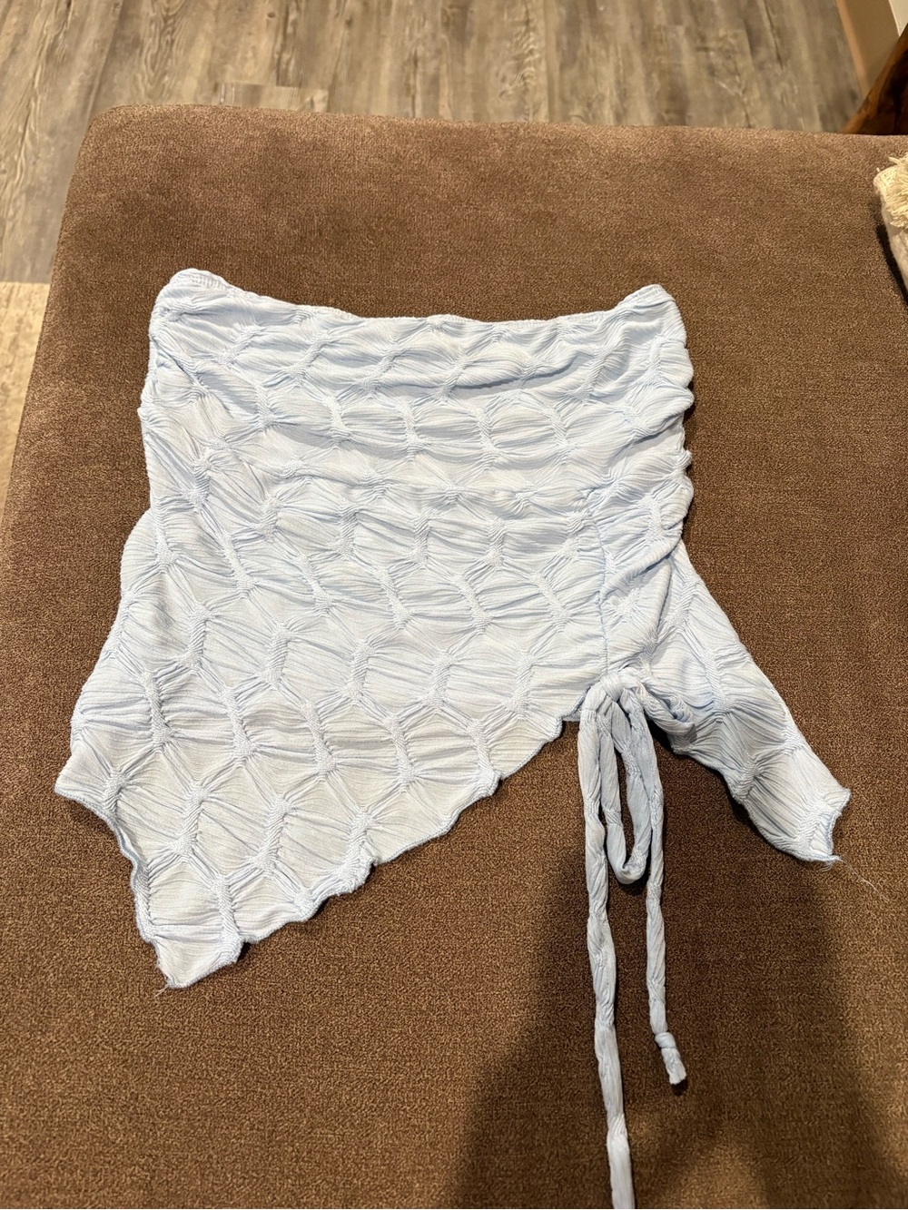 See You Monday Light Blue Textured Drawstring Asymmetric Tube Top